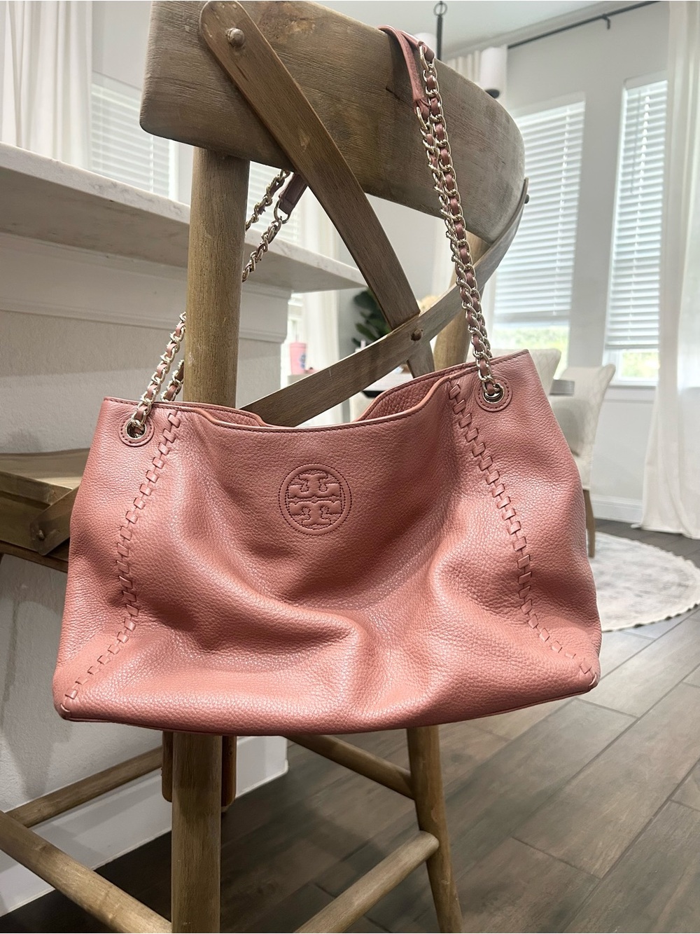 Tory Burch Blush Pink Pebbled Leather Chain Shoulder Bag